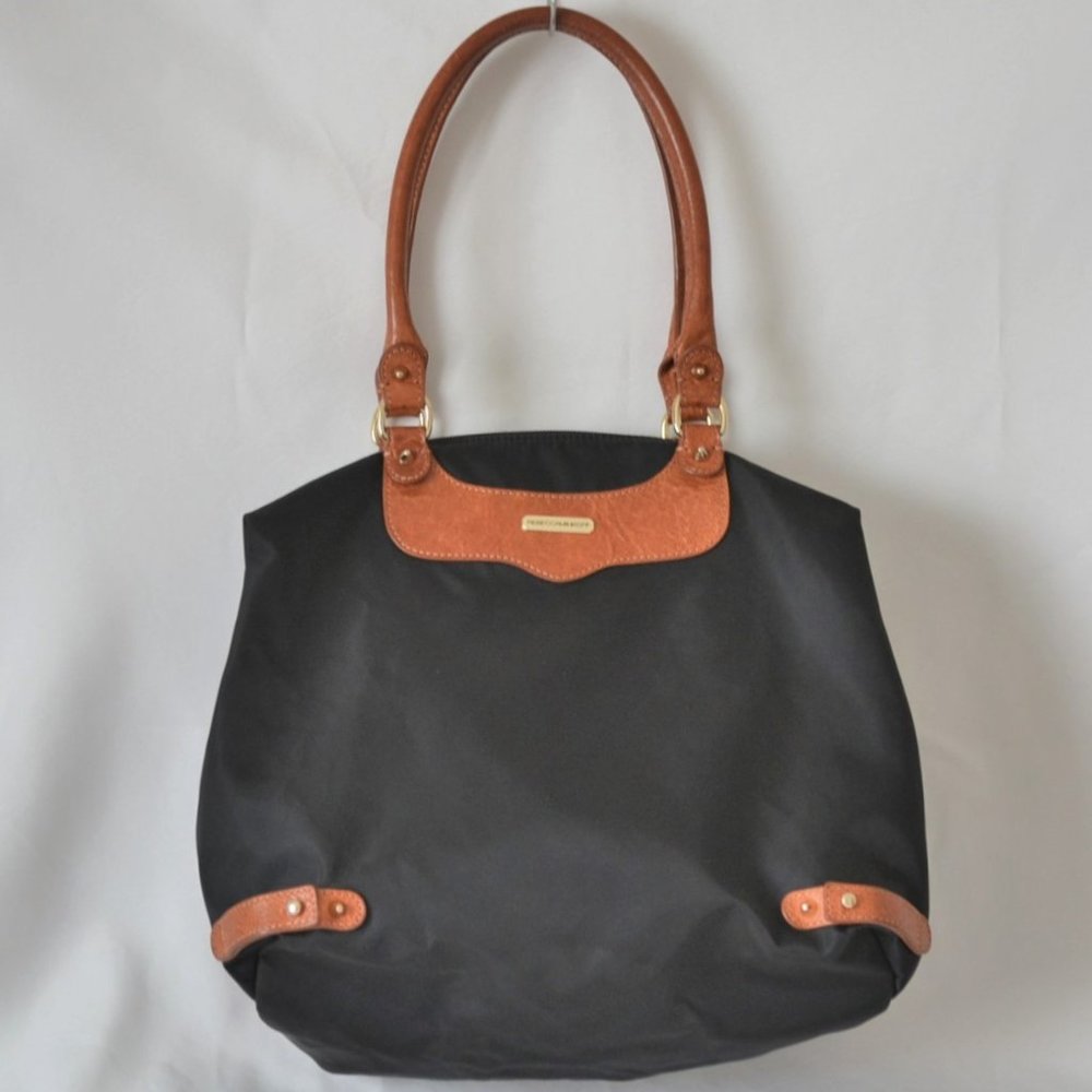 Rebecca Minkoff Black Nylon Brown Leather Tote Handbag